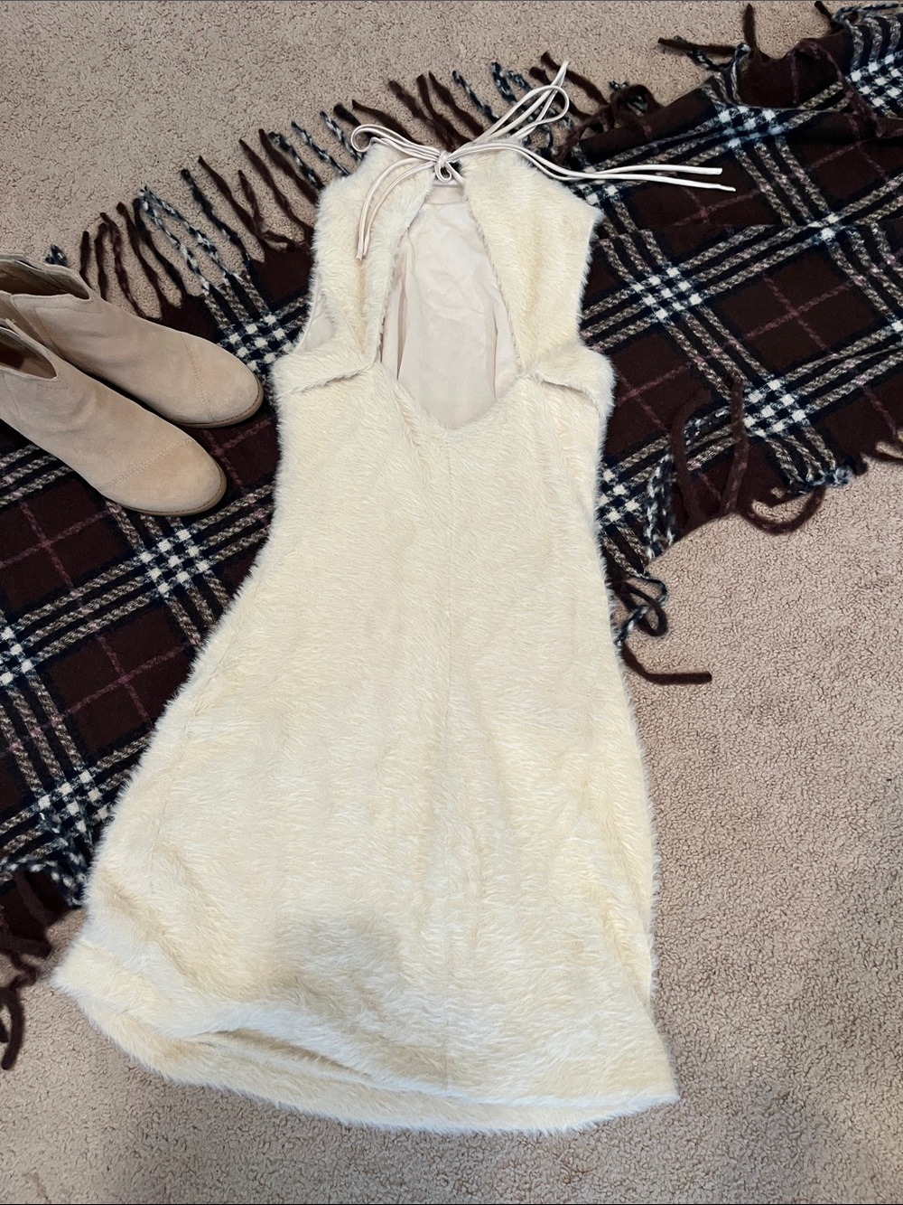 Express Cream Fuzzy Sleeveless Mini Dress